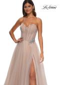 Picture of: Strapless A-line Tulle Dress with Floral Waist Detail in Blush, Style: 32789, Detail Picture 25