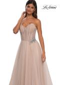 Picture of: Strapless A-line Tulle Dress with Floral Waist Detail in Blush, Style: 32789, Detail Picture 27