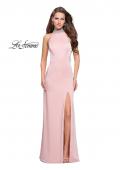 Picture of: Jersey Prom Gown with Metallic Beading and Leg Slit in Blush, Style: 25767, Detail Picture 1