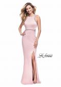 Picture of: Long Jersey Prom Dress with High Neck and Cut Outs in Blush, Style: 26069, Detail Picture 1