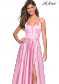 Picture of: Long Satin Formal Gown with Leg Slit and Strappy Back in Blush, Style: 26994, Detail Picture 1