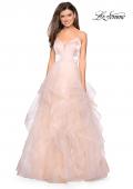Picture of: Cascading Tulle Gown with Satin Top and V Back in Blush, Style: 27502, Detail Picture 2