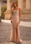 Picture of: Fitted Net Dress with Rhinestones and U Slit in Blush , Style 32840, Detail Picture 1