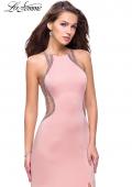 Picture of: Sheer Beaded Prom Dress with High Neck and Cut Outs in Blush, Style: 26060, Detail Picture 2