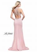 Picture of: Long Jersey Prom Dress with High Neck and Cut Outs in Blush, Style: 26069, Detail Picture 2