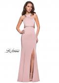 Picture of: Beaded Form Fitting Long Prom Dress with Leg Slit in Blush, Style: 26129, Detail Picture 2