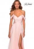Picture of: Off the Shoulder Chiffon Dress with Scoop Back in Blush, Style: 28942, Detail Picture 2