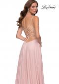 Picture of: Metallic Crepe Chiffon Gown with Ruching and Full Skirt in Blush, Style 29775, Detail Picture 2