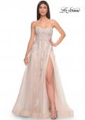 Picture of: Lace Up A-Line Dress with Ruched Bodice and Sweetheart Top in Blush, Style: 32084, Detail Picture 2