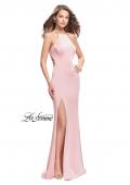Picture of: Long Halter Prom Dress with Beaded Straps and Slit in Blush, Style: 25459, Detail Picture 3