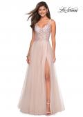 Picture of: Long Tulle Gown with Embellished Sheer Bodice in Blush, Style: 27574, Detail Picture 3
