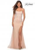 Picture of: Long Jeweled Pastel Prom Gown with Lace Up Back in Blush, Detail Picture 3