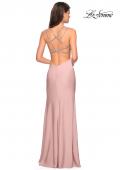 Picture of: Form Fitting Prom Dress with Slit and Beaded Straps in Blush, Style: 27519, Detail Picture 4