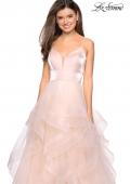Picture of: Cascading Tulle Gown with Satin Top and V Back in Blush, Style: 27502, Detail Picture 5