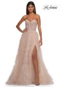 Picture of: Soft Ruffle Tulle Gown with an Illusion Corset Style Top in Blush , Style: 32528, Detail Picture 5
