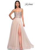 Picture of: Rhinestone Embellished Corset with Lace Up Back and Tulle Skirt in Blush , Style 32703, Detail Picture 6