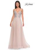 Picture of: Prom Gown with Rhinestone Tulle and Illusion Corset Bodice in Blush , Style 32725, Detail Picture 6