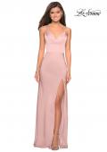 Picture of: Form Fitting Prom Dress with Slit and Beaded Straps in Blush, Style: 27519, Detail Picture 7