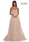 Picture of: Soft Ruffle Tulle Gown with an Illusion Corset Style Top in Blush , Style: 32528, Detail Picture 7