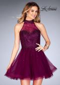 Picture of: Short Tulle Dress with High Neckline and Beading in Boysenberry, Style: 25293, Detail Picture 2
