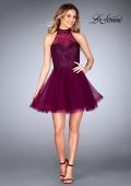 Picture of: Short Tulle Dress with High Neckline and Beading in Boysenberry, Style: 25293, Detail Picture 7