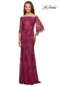 Picture of: Long Lace Gown with Off the Shoulder Flare Sleeves in Boysenberry, Style: 25317, Main Picture