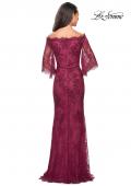 Picture of: Long Lace Gown with Off the Shoulder Flare Sleeves in Boysenberry, Style: 25317, Back Picture