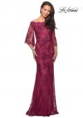 Picture of: Long Lace Gown with Off the Shoulder Flare Sleeves in Boysenberry, Style: 25317, Detail Picture 1