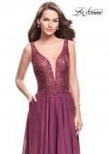 Picture of: Long Evening Gown with Chiffon Skirt and Scoop Open Back in Boysenberry, Style: 25513, Main Picture