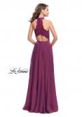Picture of: Long A Line Chiffon Dress with Lace Up Neckline in Boysenberry, Style: 25347, Back Picture