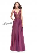 Picture of: Long Evening Gown with Chiffon Skirt and Scoop Open Back in Boysenberry, Style: 25513, Detail Picture 3