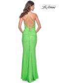 Picture of: Neon Rhinestone Embellished Ruched Prom Dress with Draped Neckline in Bright Green, Style: 31968, Detail Picture 10