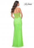 Picture of: Strapless Rhinestone Fishnet Dress with Illusion Back in Green, Style: 32417, Back Picture