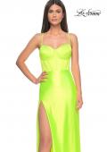 Picture of: Neon Stretch Satin Gown with Bustier Top and Lace Up Back in Bright Green, Style: 32262, Detail Picture 1