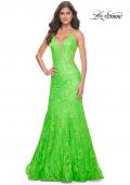 Picture of: Neon Long Mermaid Lace Dress with Back Rhinestone Detail in Bright Green, Style: 32314, Detail Picture 1