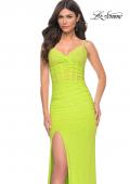 Picture of: Neon Net Jersey Rhinestone Prom Dress with Corset Waist in Green, Style: 32338, Detail Picture 1