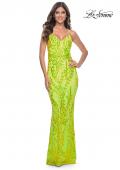 Picture of: Neon Fitted Print Sequin Pastel Prom Dress in Bright Green, Style: 32343, Detail Picture 1