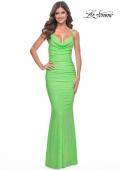 Picture of: Neon Rhinestone Embellished Ruched Prom Dress with Draped Neckline in Bright Green, Style: 31968, Detail Picture 2