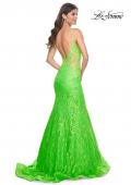 Picture of: Neon Long Mermaid Lace Dress with Back Rhinestone Detail in Bright Green, Style: 32314, Detail Picture 2
