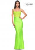 Picture of: Neon Ruched Jersey Dress with Illusion Corset Lace Top in Bright Green, Style: 32322, Detail Picture 2