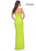 Picture of: Neon Net Jersey Rhinestone Prom Dress with Corset Waist in Green, Style: 32338, Detail Picture 2