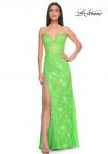 Picture of: Scallop Detail Lace Fitted Prom Dress with Illusion Bodice in Bright Green, Style: 32441, Detail Picture 2