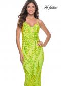 Picture of: Neon Fitted Print Sequin Pastel Prom Dress in Bright Green, Style: 32343, Detail Picture 5