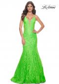 Picture of: Neon Long Mermaid Lace Dress with Back Rhinestone Detail in Bright Green, Style: 32314, Detail Picture 6