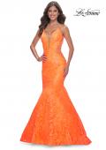 Picture of: Neon Long Mermaid Lace Dress with Back Rhinestone Detail in Bright Orange, Style: 32314, Main Picture