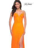 Picture of: Neon Rhinestone Fishnet Fitted Dress with Corset Top in Bright Orange, Style: 32427, Main Picture