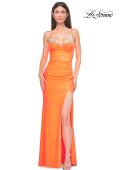Picture of: Open Back Prom Dress with Rhinestone Detail Neckline in Bright Orange, Style 32851, Detail Picture 9