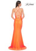 Picture of: Open Back Prom Dress with Rhinestone Detail Neckline in Bright Orange, Style 32851, Detail Picture 10