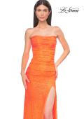 Picture of: Simple Long Stretch Lace Prom Dress with Ruching in Bright Orange, Style 32773, Detail Picture 11