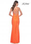 Picture of: Neon Rhinestone Embellished Ruched Prom Dress with Draped Neckline in Bright Orange, Style: 31968, Detail Picture 12
